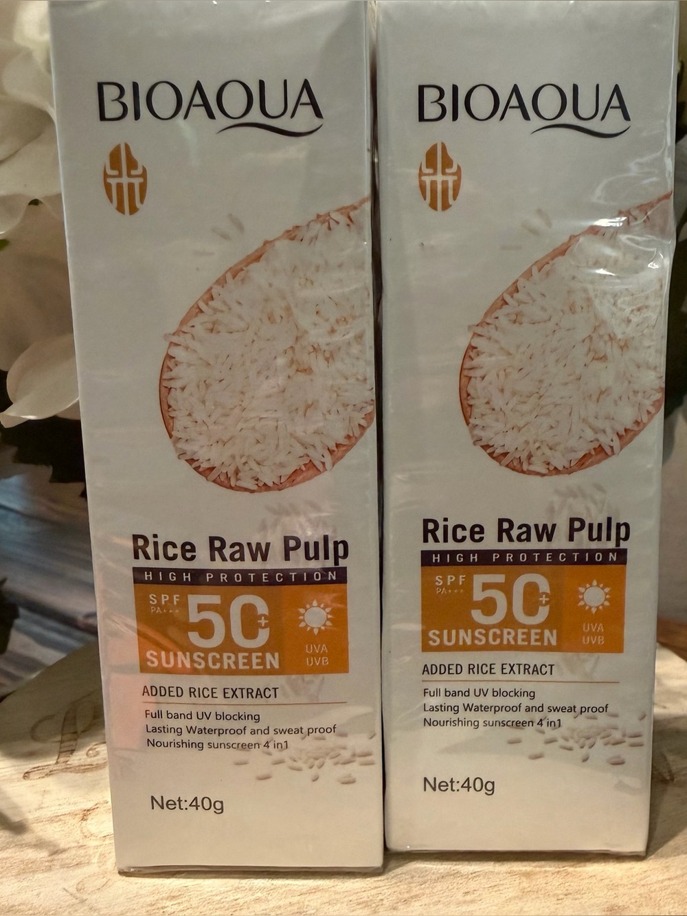 Bioaqua Rice Raw Pulp Skincare SPF 50 lot of 2 does not expire till 2-1-28